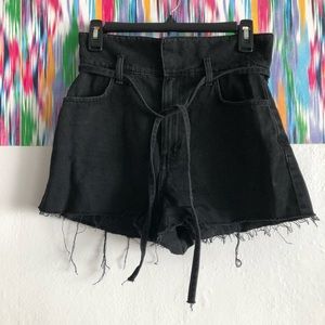 Denim black hi-waist distressed shorts